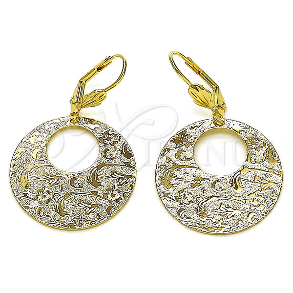 Arete Colgante 5.086.007 Oro Laminado, Diseño de Flor, Pulido, Tono Dorado