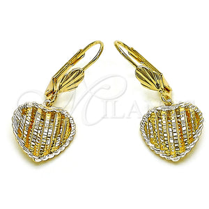 Arete Colgante 5.069.012 Oro Laminado, Diseño de Corazón, Diamantado, Tono Dorado