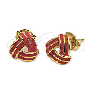 Arete Dormilona 5.126.056.2 *PROMO* Oro Laminado, Diseño de Nudo, Esmaltado Rojo, Tono Dorado