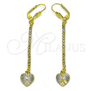 Arete Largo 5.074.008.1 Oro Laminado, Diseño de Corazón, con Blanca Cristal, Diamantado, Tono Dorado