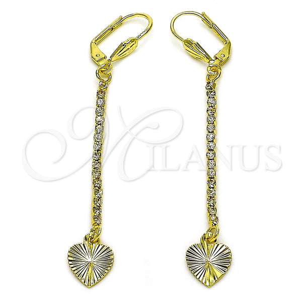 Arete Largo 5.074.008.1 Oro Laminado, Diseño de Corazón, con Blanca Cristal, Diamantado, Tono Dorado