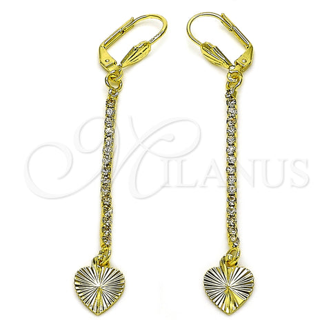 Arete Largo 5.074.008.1 Oro Laminado, Diseño de Corazón, con Blanca Cristal, Diamantado, Tono Dorado