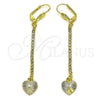 Arete Largo 5.074.008.1 Oro Laminado, Diseño de Corazón, con Blanca Cristal, Diamantado, Tono Dorado
