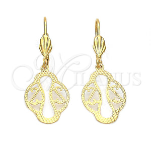 Arete Colgante 5.121.017 Oro Laminado, Diseño de Oja, Diamantado, Tono Dorado
