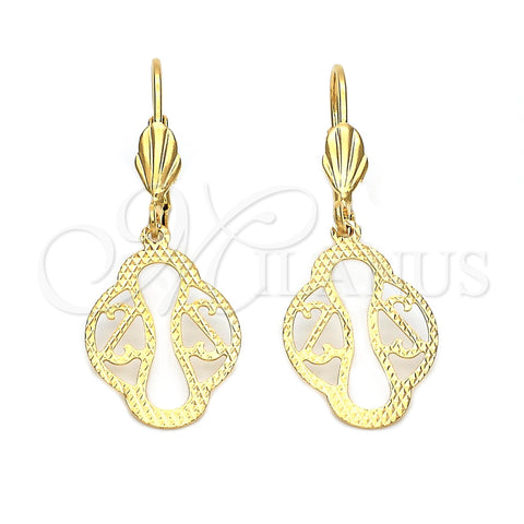 Arete Colgante 5.121.017 Oro Laminado, Diseño de Oja, Diamantado, Tono Dorado