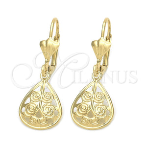 Arete Colgante 5.084.019 Oro Laminado, Diseño de Oja, Pulido, Tono Dorado