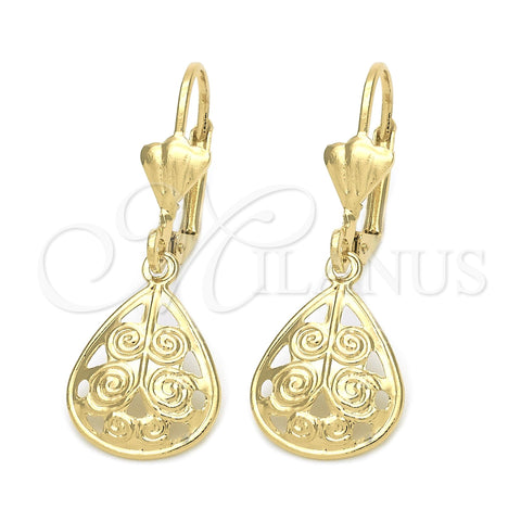 Arete Colgante 5.084.019 Oro Laminado, Diseño de Oja, Pulido, Tono Dorado