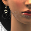 Arete Colgante 5.082.008 Oro Laminado, Diseño de Corazón, Pulido, Tono Dorado