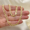 Gargantilla Basica 5.223.004.30 Oro Laminado, Diseño de Cubana Pave, Diamantado, Tono Dorado (140 Gauge, 06 MM Thickness, 30 Inches Length)