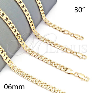 Gargantilla Basica 5.223.004.30 Oro Laminado, Diseño de Cubana Pave, Diamantado, Tono Dorado (140 Gauge, 06 MM Thickness, 30 Inches Length)
