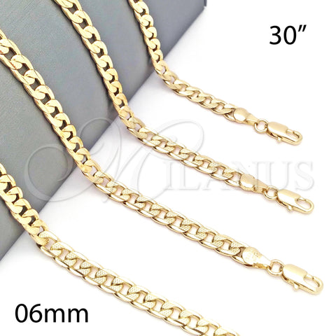 Gargantilla Basica 5.223.004.30 Oro Laminado, Diseño de Cubana Pave, Diamantado, Tono Dorado (140 Gauge, 06 MM Thickness, 30 Inches Length)