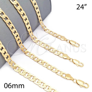 Gargantilla Basica 5.223.003.24 Oro Laminado, Diseño de Cubana Pave, Diamantado, Tono Dorado (160 Gauge, 06 MM Thickness, 24 Inches Length)