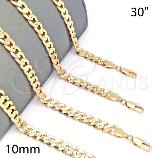 Gargantilla Basica 5.223.001.30 Oro Laminado, Diseño de Cubana Concava, Pulido, Tono Dorado (230 Gauge, 09 MM Thickness, 30 Inches Length)