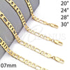 Gargantilla Basica 5.223.034.24 Oro Laminado, Diseño de Pave Figaro, Diamantado, Tono Dorado (Calibre 160, Grosor 07 MM, 24 Pulgadas de Largo)