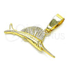 Dije Elegante 5.180.029 Oro Laminado, Diseño de Pescado, Diamantado, Tono Dorado