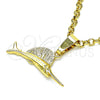 Dije Elegante 5.180.029 Oro Laminado, Diseño de Pescado, Diamantado, Tono Dorado