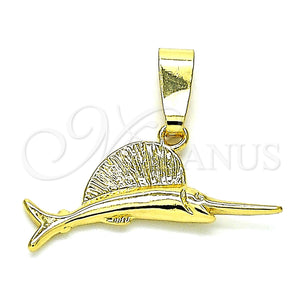 Dije Elegante 5.180.029 Oro Laminado, Diseño de Pescado, Diamantado, Tono Dorado