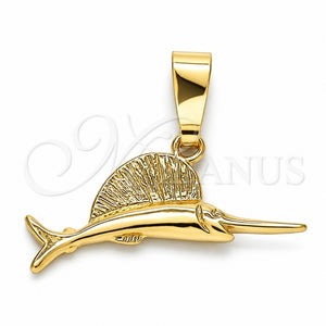 Dije Elegante 5.180.029 Oro Laminado, Diseño de Pescado, Diamantado, Tono Dorado