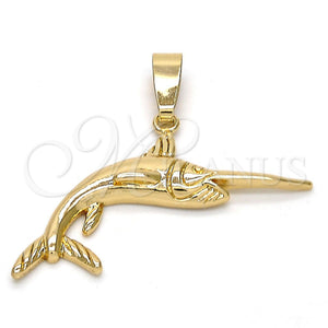 Dije Elegante 5.180.030 Oro Laminado, Diseño de Pescado, Pulido, Tono Dorado