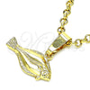 Dije Elegante 5.180.038 Oro Laminado, Diseño de Pescado, Diamantado, Tono Dorado