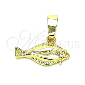 Dije Elegante 5.180.038 Oro Laminado, Diseño de Pescado, Diamantado, Tono Dorado