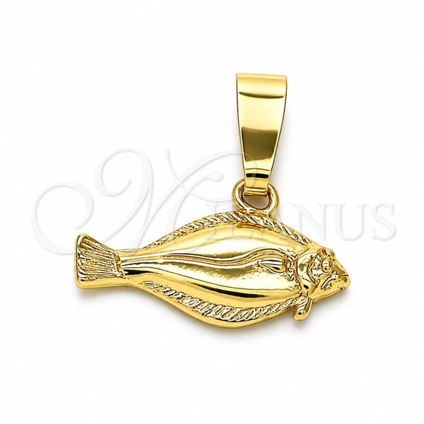 Dije Elegante 5.180.038 Oro Laminado, Diseño de Pescado, Diamantado, Tono Dorado