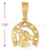 Dije Elegante 5.180.020 Oro Laminado, Diseño de Caballo, Pulido, Tono Dorado