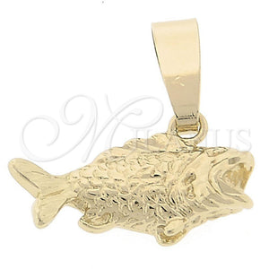 Dije Elegante 5.180.032 Oro Laminado, Diseño de Pescado, Diamantado, Tono Dorado