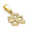 Dije Elegante 5.179.036 Oro Laminado, Diseño de Trébol de Cuatro Hojas, Pulido, Tono Dorado