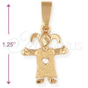 Dije Elegante 5.183.035 Oro Laminado, Diseño de Niñita Pequeña y Corazón, Mate, Tono Dorado