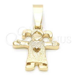 Dije Elegante 5.183.035 Oro Laminado, Diseño de Niñita Pequeña y Corazón, Mate, Tono Dorado