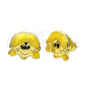 Arete Dormilona 02.16.0099 Oro Laminado, Diseño de Niñita Pequeña, Esmaltado Amarillo, Tono Dorado