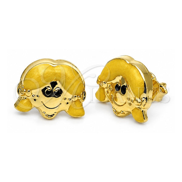 Arete Dormilona 02.16.0099 Oro Laminado, Diseño de Niñita Pequeña, Esmaltado Amarillo, Tono Dorado