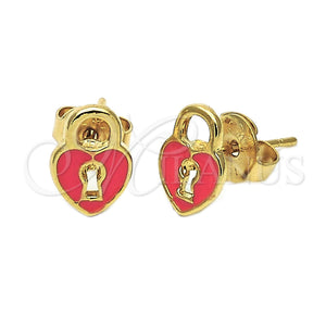 Arete Dormilona 02.64.0203 *PROMO* Oro Laminado, Diseño de Corazón, Esmaltado Naranja, Tono Dorado