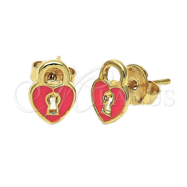 Arete Dormilona 02.64.0203 *PROMO* Oro Laminado, Diseño de Corazón, Esmaltado Naranja, Tono Dorado