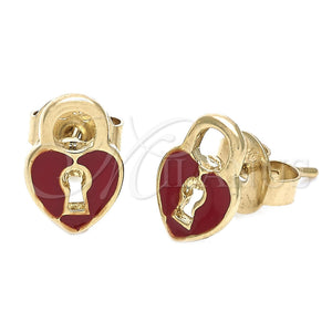 Arete Dormilona 02.64.0205 *PROMO* Oro Laminado, Diseño de Corazón, Esmaltado Rojo, Tono Dorado