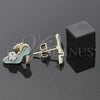 Arete Dormilona 02.64.0208 *PROMO* Oro Laminado, Diseño de Zapato y Flor, con Blanca Cristal, Esmaltado Azul, Tono Dorado
