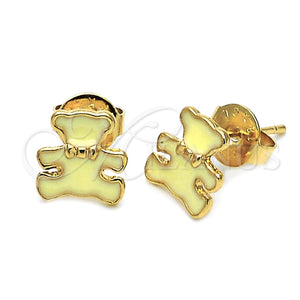Arete Dormilona 02.64.0217 *PROMO* Oro Laminado, Diseño de Osito, Esmaltado Amarillo, Tono Dorado