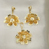 Juego de Arete y Dije de Adulto 5.043.004 Oro Laminado, Diseño de Flor, con Blanca Zirconia Cubica, Pulido, Tono Dorado