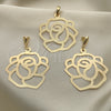 Juego de Arete y Dije de Adulto 5.062.002 Oro Laminado, Diseño de Flor, Pulido, Tono Dorado