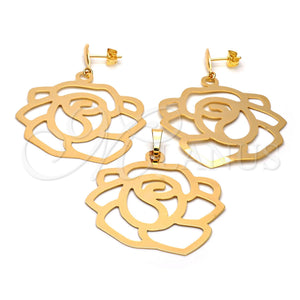 Juego de Arete y Dije de Adulto 5.062.002 Oro Laminado, Diseño de Flor, Pulido, Tono Dorado
