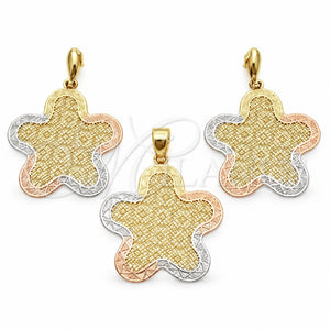 Juego de Arete y Dije de Adulto 5.044.001 Oro Laminado, Diseño de Flor, Pulido, Tres Tonos