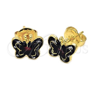 Arete Dormilona 5.126.096 *PROMO* Oro Laminado, Diseño de Mariposa, Esmaltado Negro, Tono Dorado