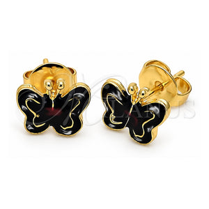 Arete Dormilona 5.126.096 *PROMO* Oro Laminado, Diseño de Mariposa, Esmaltado Negro, Tono Dorado