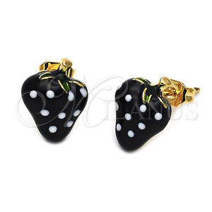 Arete Dormilona 5.126.093 *PROMO* Oro Laminado, Diseño de Fresa, Esmaltado Negro, Tono Dorado