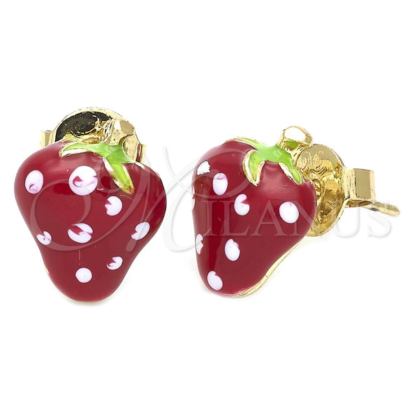 Arete Dormilona 5.126.091 *PROMO* Oro Laminado, Diseño de Fresa, Esmaltado Multicolor, Tono Dorado