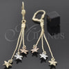 Arete Largo 5.099.008 Oro Laminado, Diseño de Estrella, Pulido, Tres Tonos