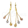 Arete Largo 5.099.008 Oro Laminado, Diseño de Estrella, Pulido, Tres Tonos