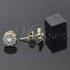 Arete Dormilona 02.64.0221 *PROMO* Oro Laminado, Diseño de Flor, con Blanca Cristal, Esmaltado Turquesa, Tono Dorado