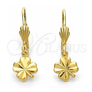 Arete Colgante 5.084.021 Oro Laminado, Diseño de Trébol de Cuatro Hojas, Diamantado, Tono Dorado